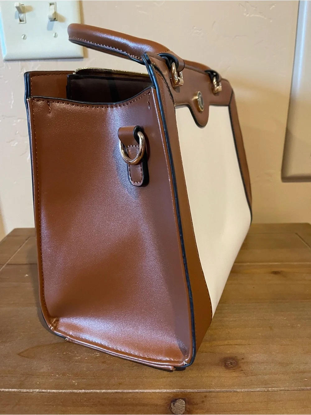 Amazon Two-Tone Satchel - White and Brown